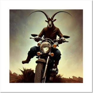 Goat on motorcycle funny biker Posters and Art